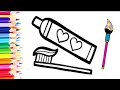 draw a picture of toothpaste and brush, тіс пастасы суретін салу, ارسم صورة لمعجون الأسنان وفرشاة