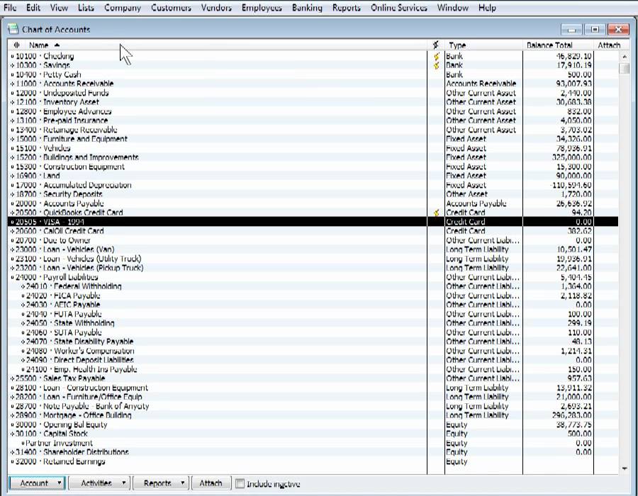 Sample chart of accounts quickbooks