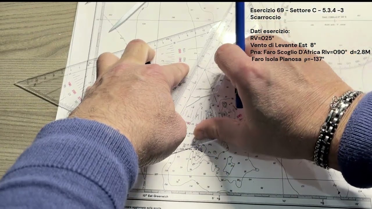 Patente Nautica ep. 69 - Carteggio Oltre Mappa 5D - Scarroccio (Esercizio 69 - 5.3.4-3)