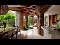 Amazing Seamless Dining room and Kitchen Design Integrated with Courtyard Garden