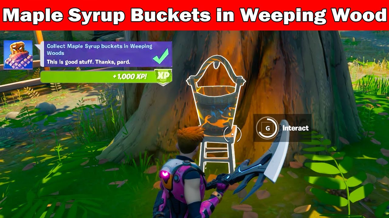 Collect Maple Syrup Buckets in Weeping Woods All Locations in Fortnite