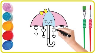 How to Draw & Color an Umbrella The EASIEST Way for Kids!