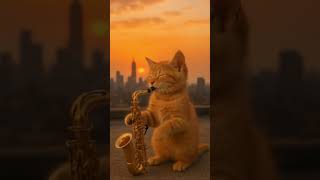 1分以内で心がリズムを刻む…夕暮れの都会の屋上でサックスを吹く子猫🎷🌞  #Saxophone #Jazz #fusion #cat #Healing #Relaxation #Music