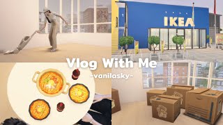 [ Sims 4 Vlog ]*◞˚༘ moved house, cleaning, go to IKEA, ate noodles ect.