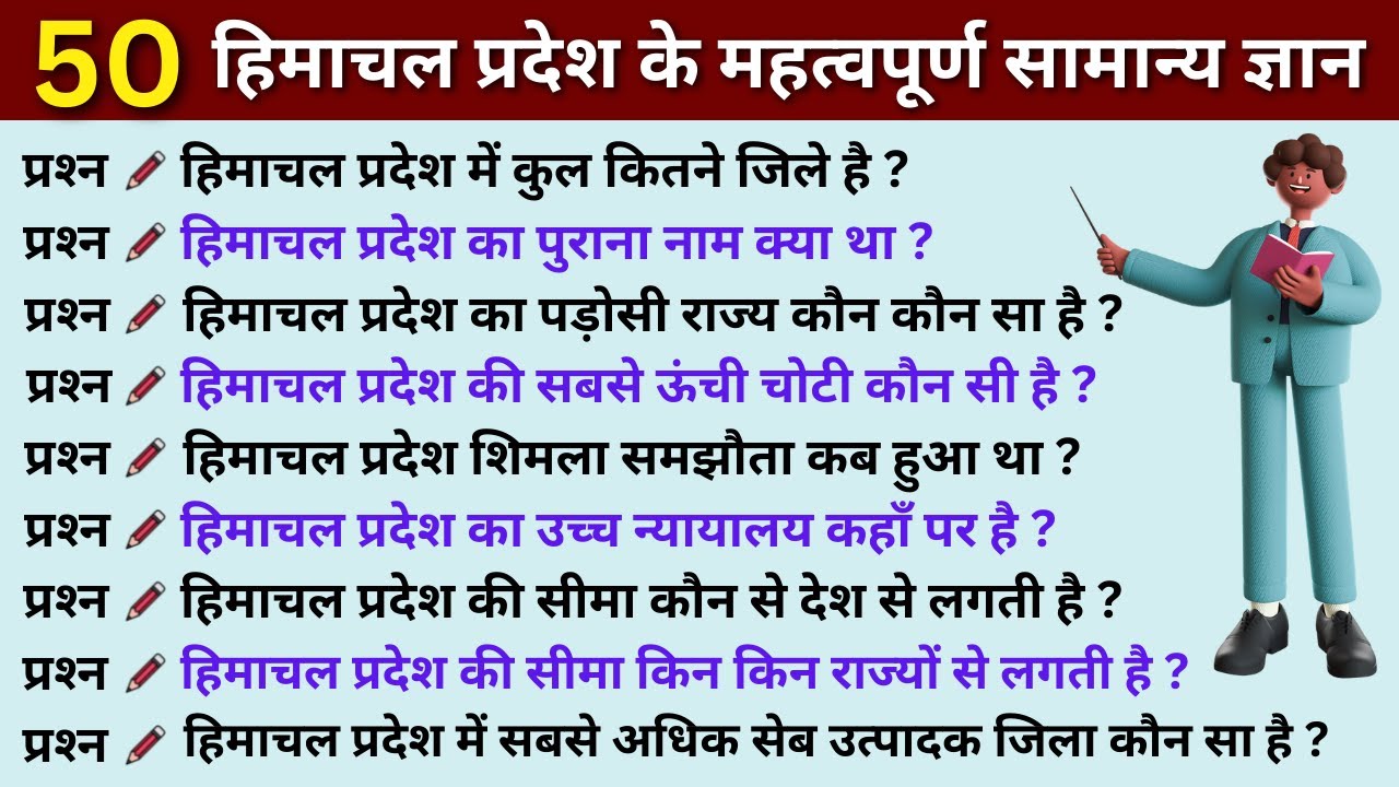 हिमाचल प्रदेश सामान्य ज्ञान himachal pradesh gk, himachal pradesh gk question for competitive exams