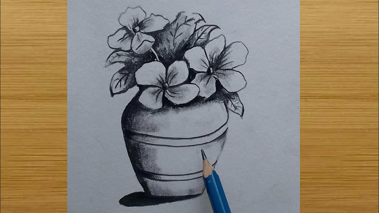Easy Flower Pot Drawing, HD Png Download - vhv