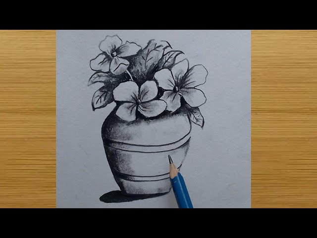Flower Pot Drawing || Simple Flower Pot Drawing || How to Draw Flower Vase  || Flowers Drawing.. - YouTube