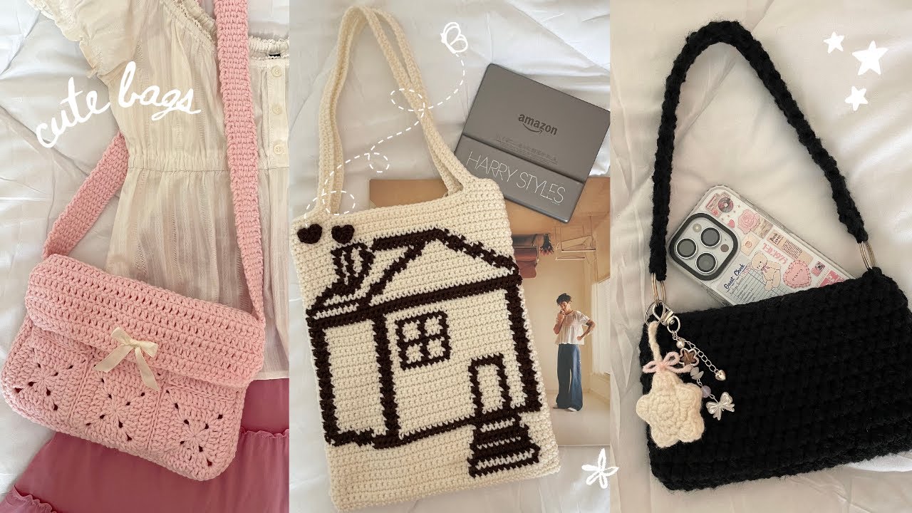 crochet bags tutorial ep.1  harry's house tote, granny square messenger bag,  & mini shoulder bag 