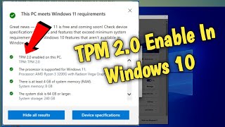 How To Enable TPM 2.0 In Windsor 10 PC and Laptop | PC Me TPM ko On Kaise Kare