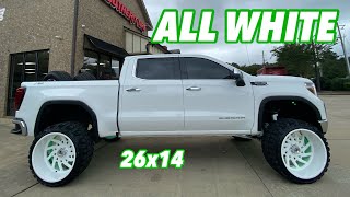 'REALLY UGLY' Lifted Sierra on ALL WHITE 26x14s and FTS Lift!