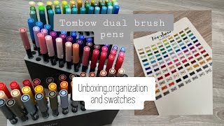 Tombow dual brush pen | all 108 colors | unboxing + swatches