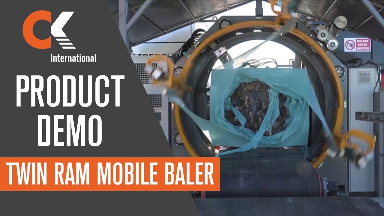 Mobile Twin Ram Baler Working on a Landfill Site