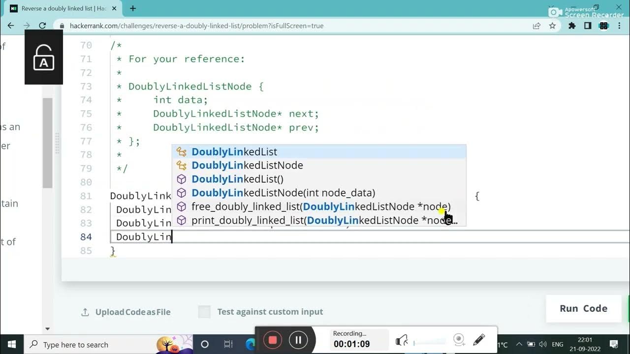 Reverse a doubly linked list linked list in c hackerrank 