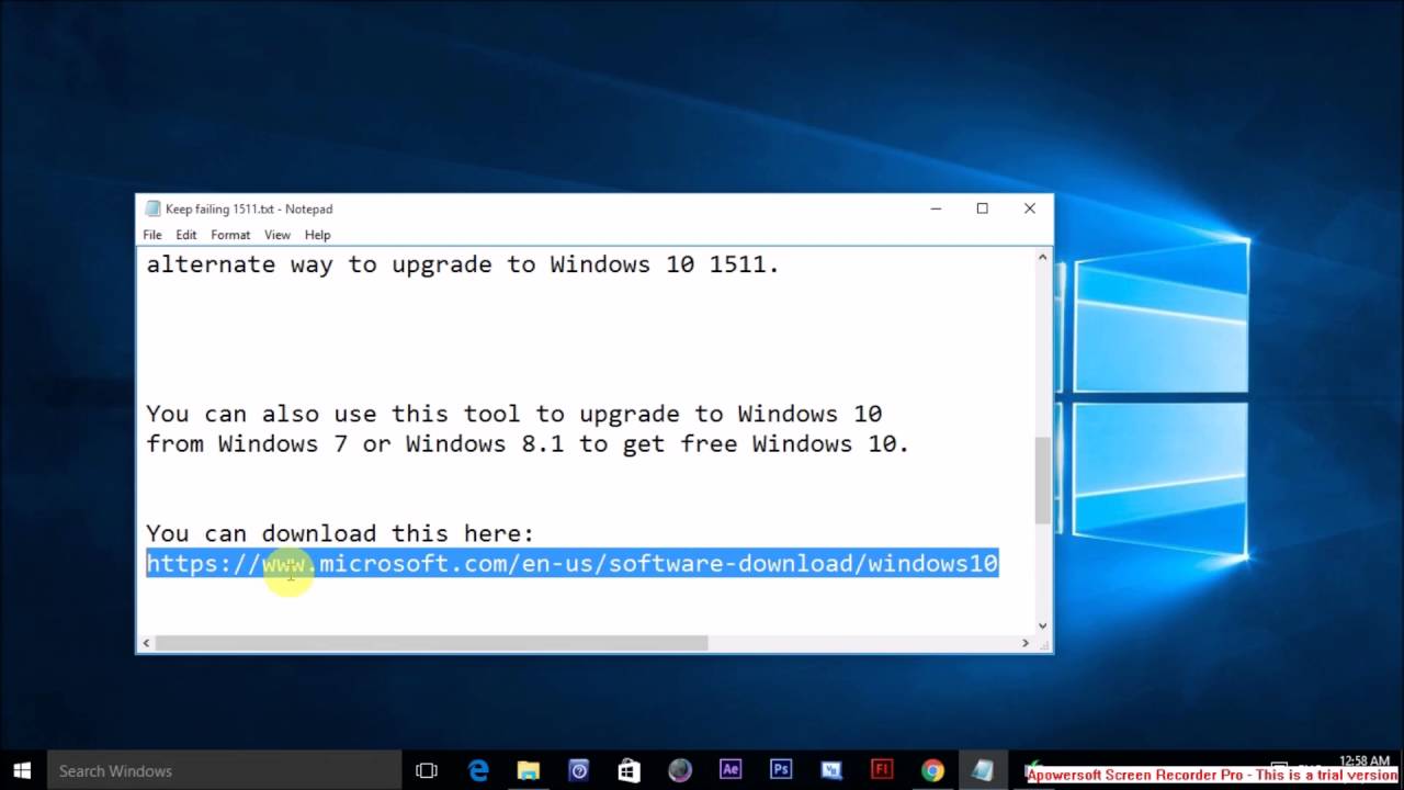 windows 10 pro version 1511 failed to