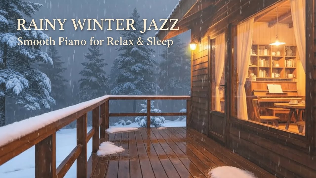 ❄️ Rain & Snow Jazz Night | Cozy Piano & Winter Café Ambience for Relax & Sleep