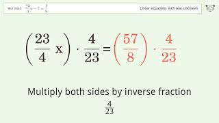 Solve 23/4x-7=1/8: Linear Equation Video Solution | Tiger Algebra