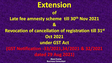 Extension of Late fee amnesty scheme & Revocation of cancellation of registration under GST Act