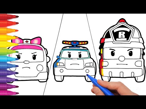 ROBOCAR POLI, AMBER and ROY Getting Ready To Go . Rescue Team Drawing and Coloring Pages Tim Tim TV