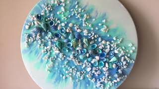 Abstract Resin Beach Art using Shells and Stones