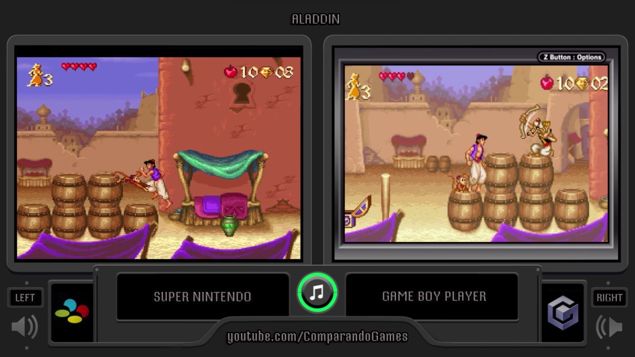 Aladdin (SNES vs GBA) Side by Side Comparison (Game Boy Player) Vc Decide -...