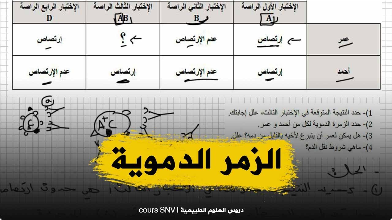 تمرين جيد مقترح للشهادة التعليم المتوسط على الزمر الدموية