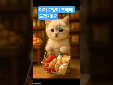아기 고양이의 첫 요리 도전기 🍓 크레페 대소동#아기고양이 #고양이요리 #크레페 #귀여운영상 #동물쇼츠#요리실수 #힐링영상 #catcooking #kittenchef #shorts