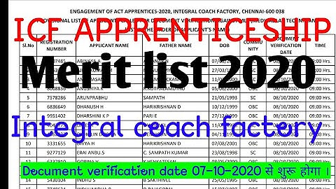 ICF Apprenticeship Merit List 2020 | Integral coach factory merit list || ITI Apprentice Merit list