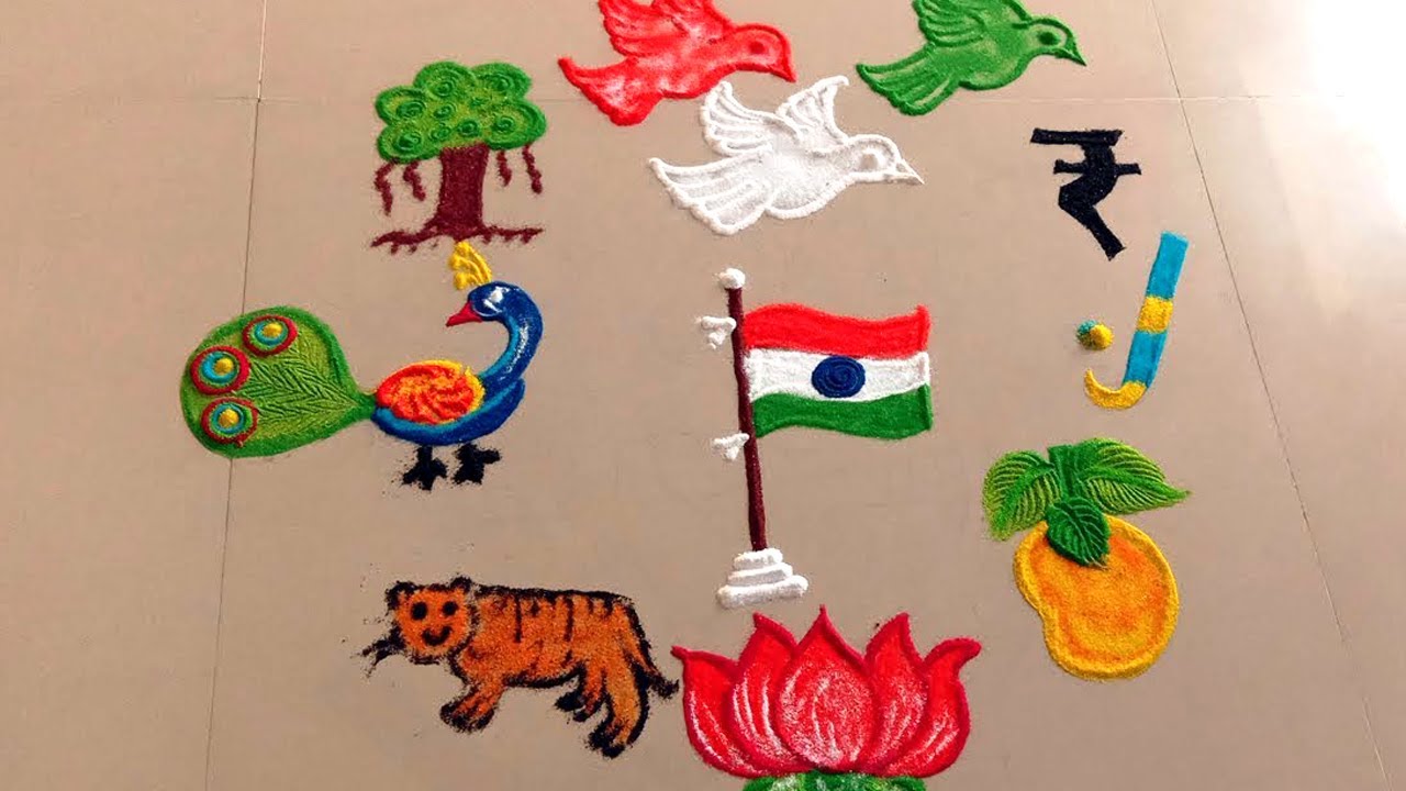 National Symbols Of India | Rangoli Design For Independence Day ...