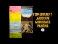 Four different landscape mood board painting by Shafia Sohail |mood board drawing |easy mood Board