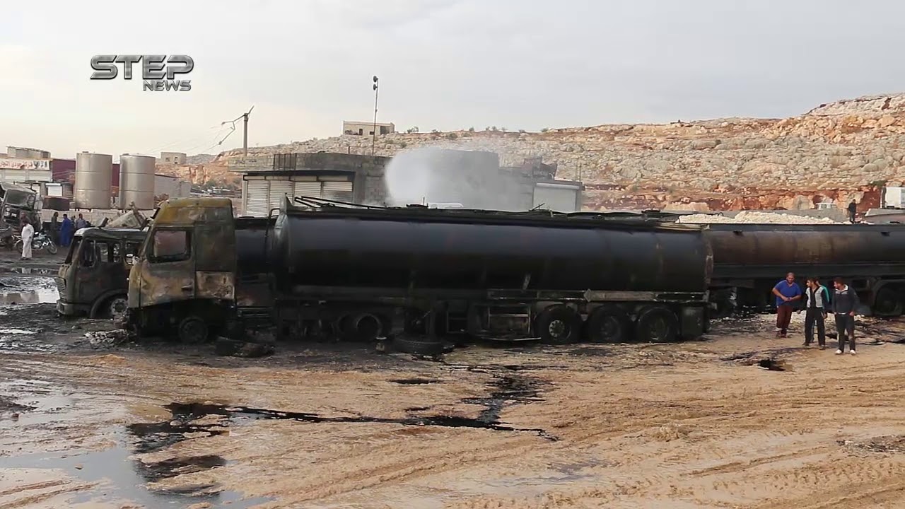 احتراق كراج لسيارات الوقود نتيجة انفجار إحداها على مفرق بلدة التوامة بريف حلب الغربي