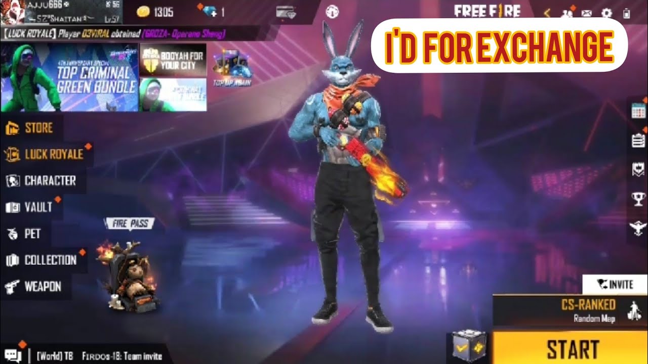 I'D For Exchange /Old ID Exchange/ Bunny bundle Id for exchange/ ff id for exchange