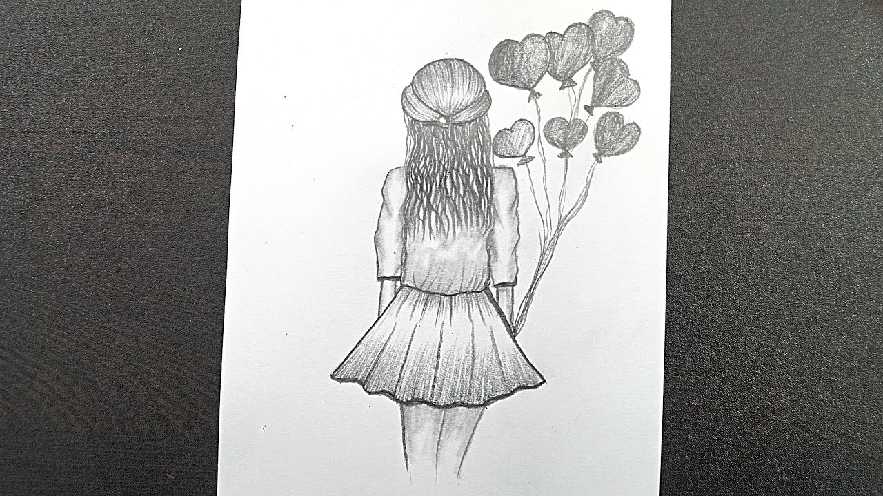 Pencil Drawing Of A Girl With Balloons How To Draw Girl With Pencil
