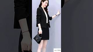 Elegant Solid Color Two Piece A Line Skirt And Formal Lapel Collar Coat c-986 #fashion #yts