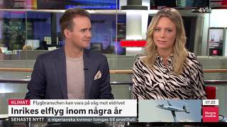 Fredrik Kämpfe och Mauritz Andersson om elflyg i Morgonstudion 23 jan 2019