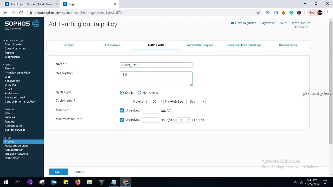 how to configure surfing quota on sophos xg 230 firewall YouTube