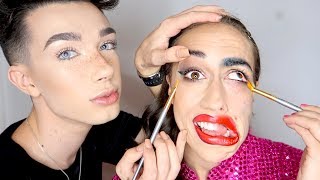 HALF FULL GLAM HALF MIRANDA MAKE UP w/ JAMES CHARLES!