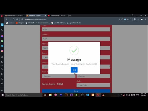 Hotel Room booking page with varification code make in php