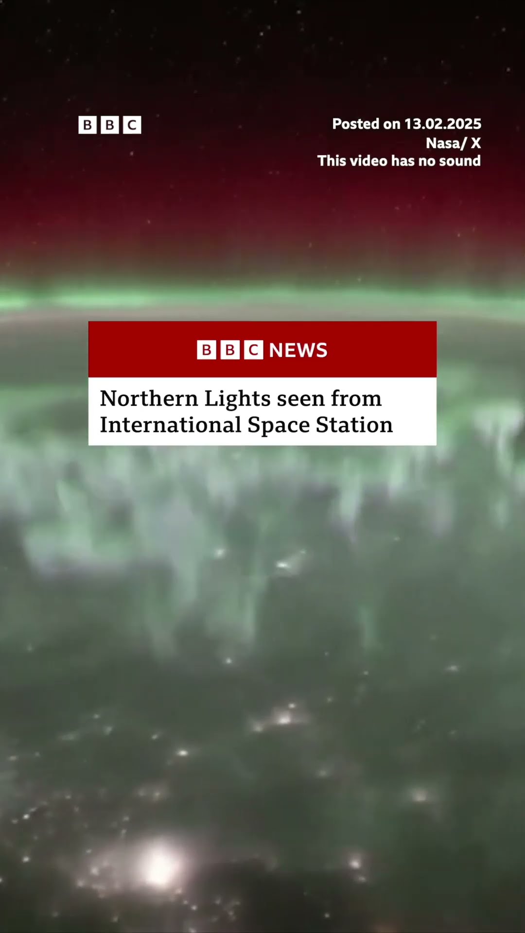 Northern Lights seen from International Space Station. #ISS #NorthernLights #bbcnews