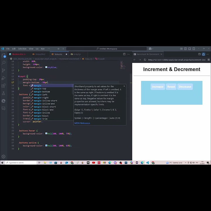 Increment & Decrement program in HTML, CSS & JavaScript - YouTube