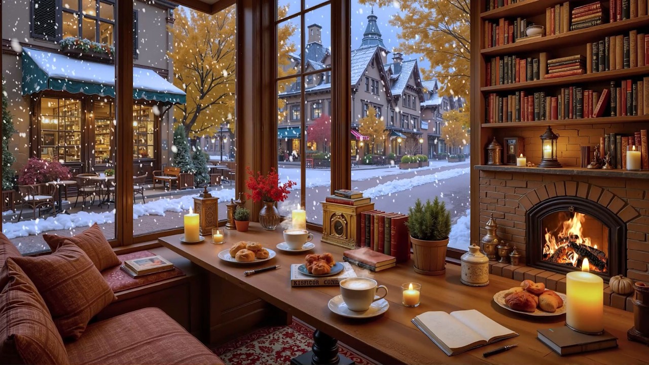 Спокойная зимняя ночь ❄️ Расслабляющая джазовая фортепианная музыка и потрескивание камина