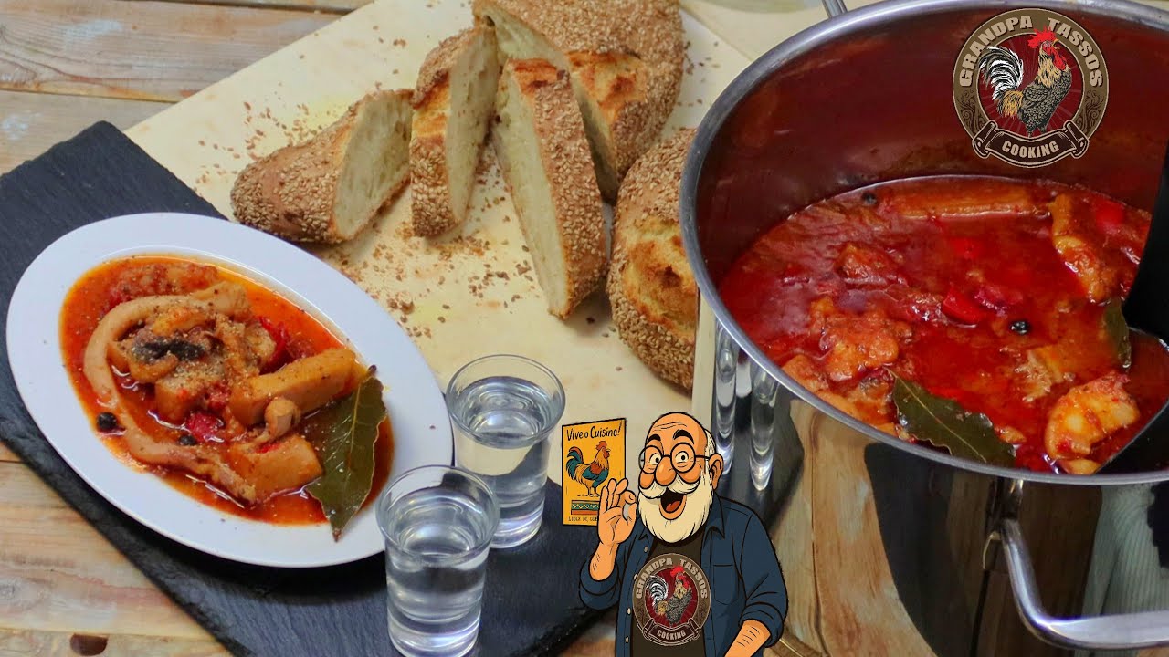 Σουπιές με μελωμένη σάλτσα ντομάτας | παππούς Τάσος