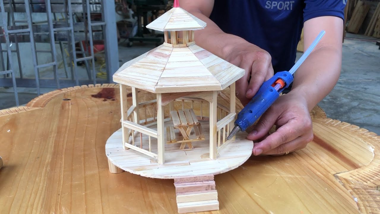 DIY Handicrafts - How To Make A Miniature Gazebo from Ice Cream Sticks