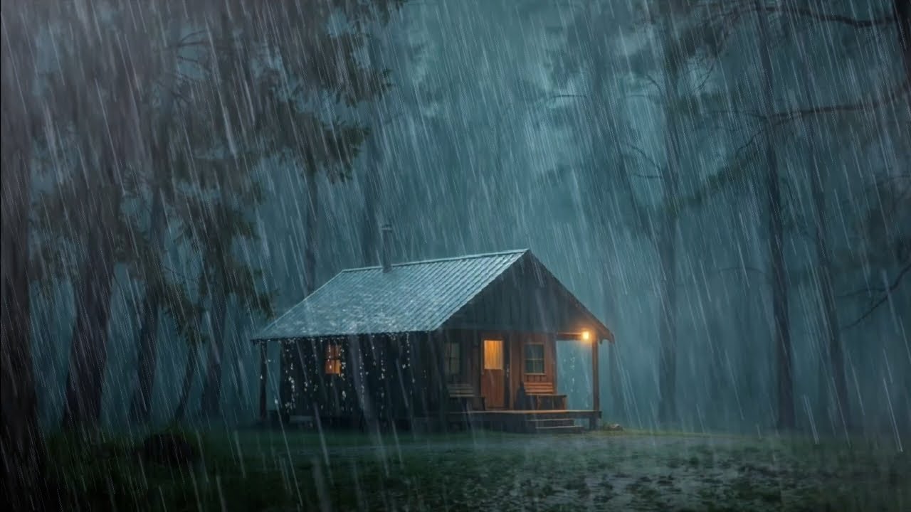 Heavy Rain on Wooden Cabin at Night | Relaxing Rain Sounds for Deep ...