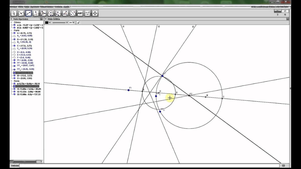 Hipérbola dados un foco y tres tangentes.