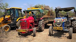 JCB 3dx Xpert Loading Mud in Mahindra Tractor And Swaraj 735 FE Tractor Trolley | Jcb Dozer Cartoon