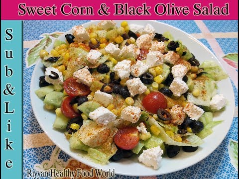 Sweet Corn & Black Olive Salad with Feta Cheese (low Calories, Weight loss)