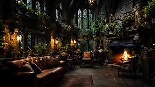 Rainy Day at Cozy Castle Room Ambience - Crackling Fire & Rain Sounds for Meditation, Deep Sleep