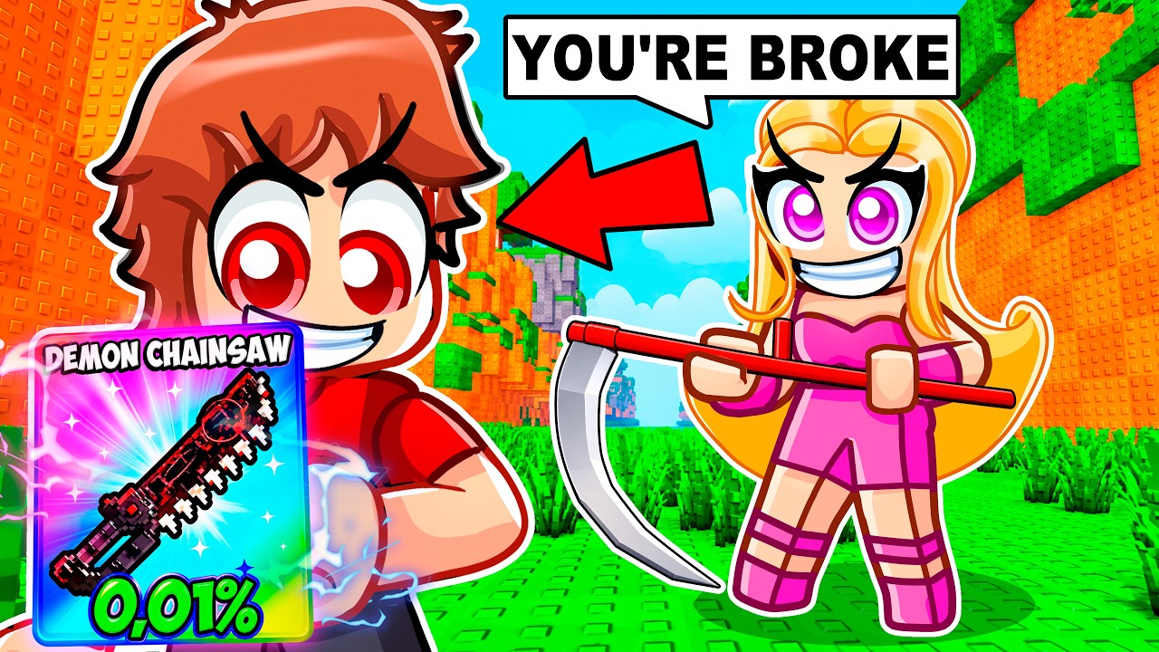 Pretending to be a NOOB then used 0.1% DEMON CHAINSAW +1 Cut Grass Adventure!