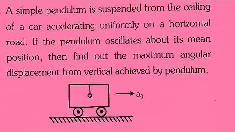 A simple pendulum is suspended from the ceiling of a car with acc a maximum angular displacement