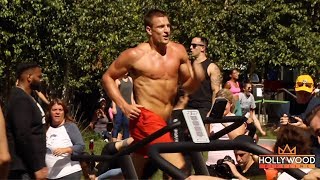 Rob gronkowski and his partner camille kostek lead a public workout in
boston, ma for gronk nation fitness group. they had circuit station,
fro...